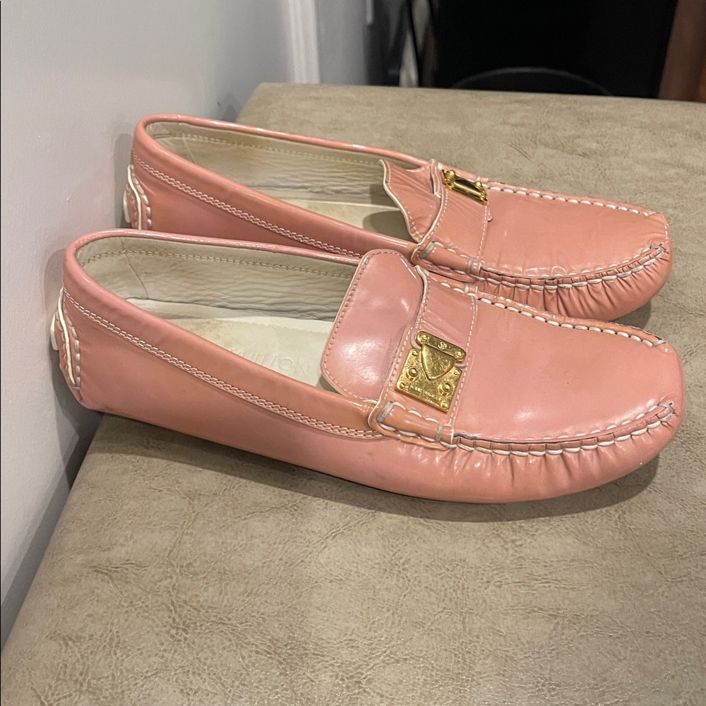 Louis Vuitton Pink Patent Leather Loafers with Gold Hardware - Picture 2 of 8